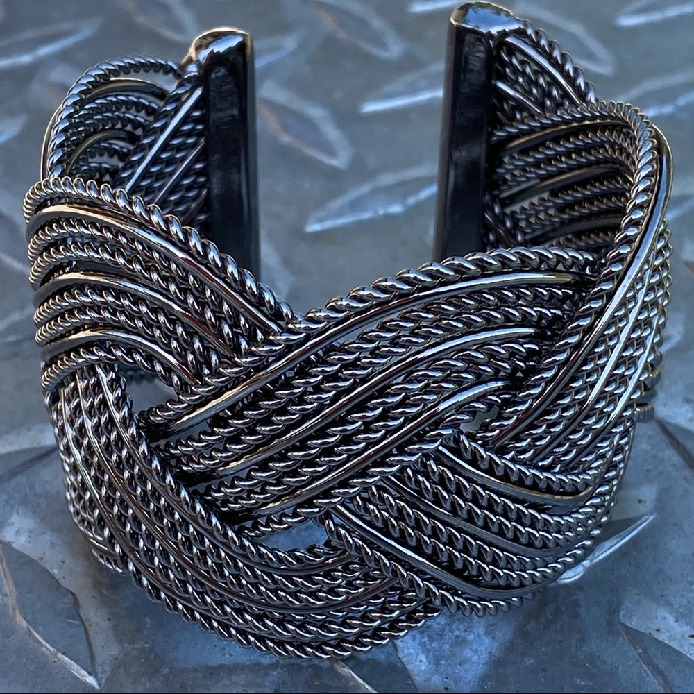 Gunmetal Woven Twisted Braided Cuff Bracelet Statement piece EUC